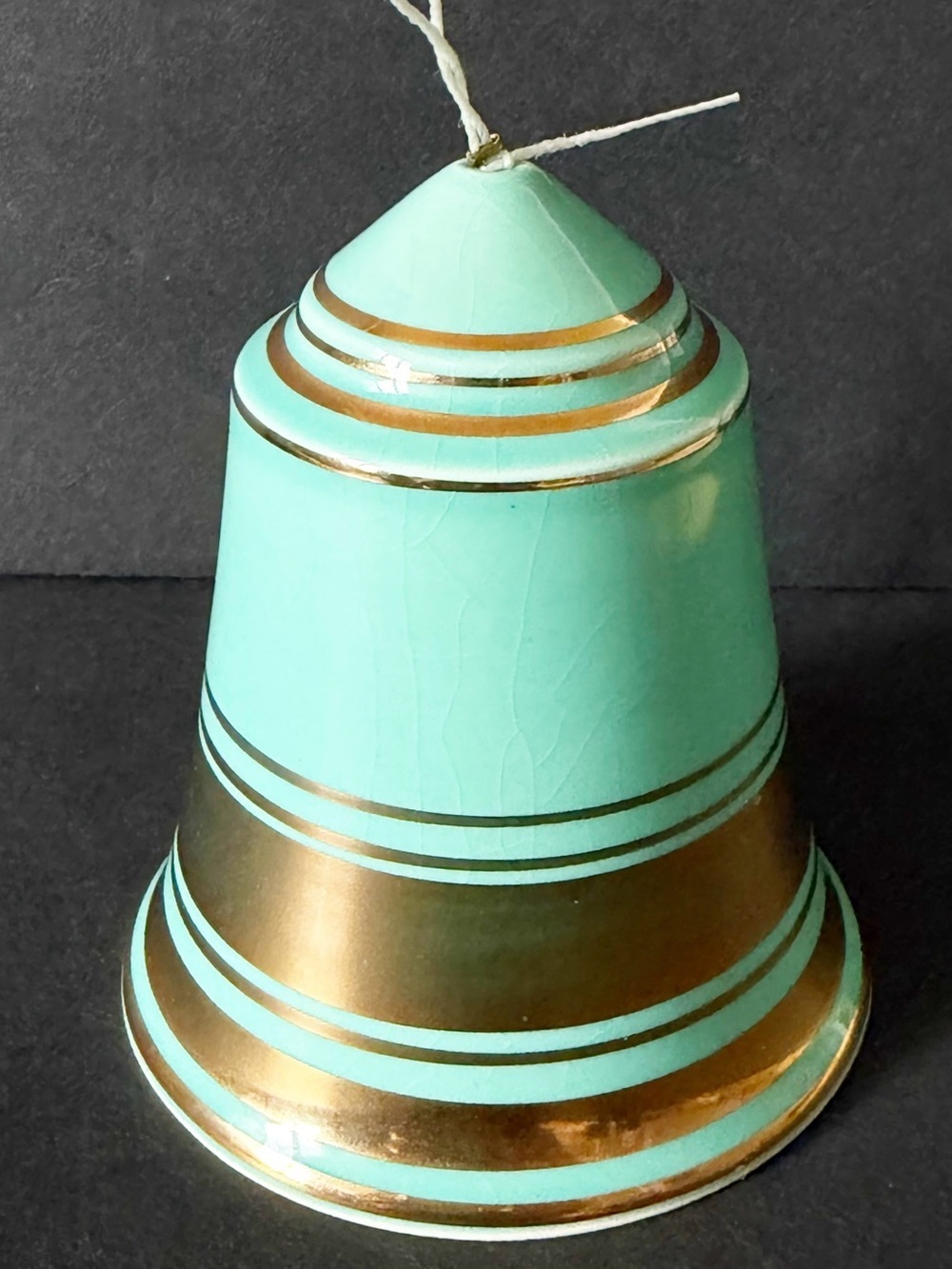 Julie Tyrone Larson Pottery Bell Ornament Lusterware Turquoise Porcelain Signed